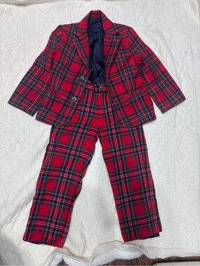 Janie & Jack Red Tartan Plaid Blazer and Pants Set